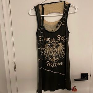 Graphic Black & Cream Tank Dress with Grommet Detail